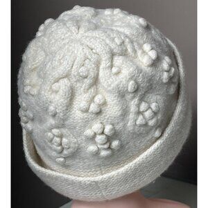 Geneva Cashmere Hat Off White Textured Knit Bobbles Winter Soft Fairy Womens OS